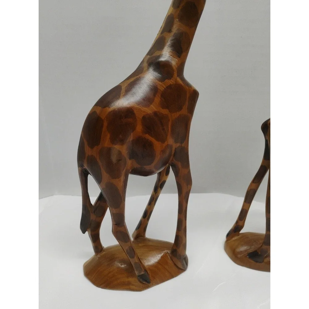 PAIR OF HAND CARVED & PAINTED WOODEN GIRAFFE FIGURINES FROM KENYA - 12